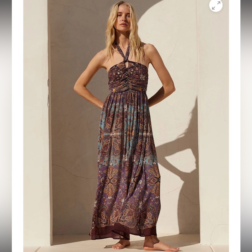 lovestitch Purple Paisley Halter Maxi Dress